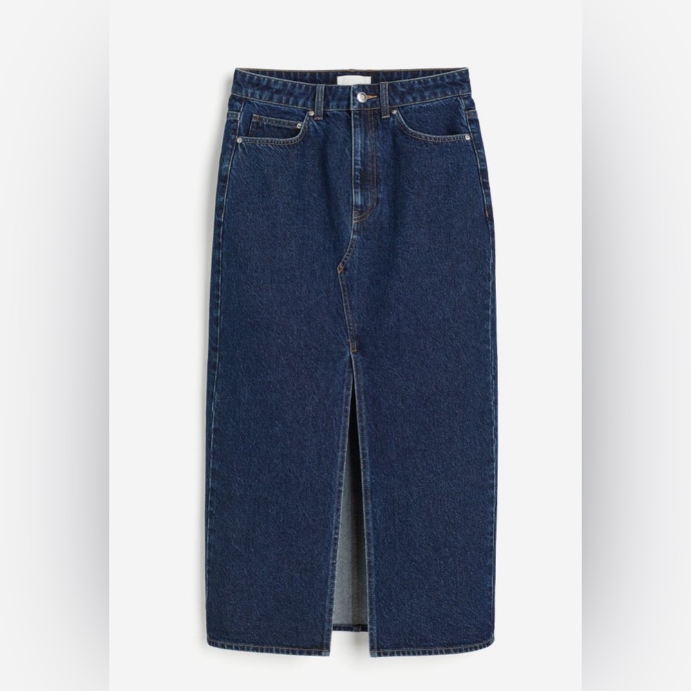 NWOT New H&M Dark Blue Denim MIDI Skirt US 10